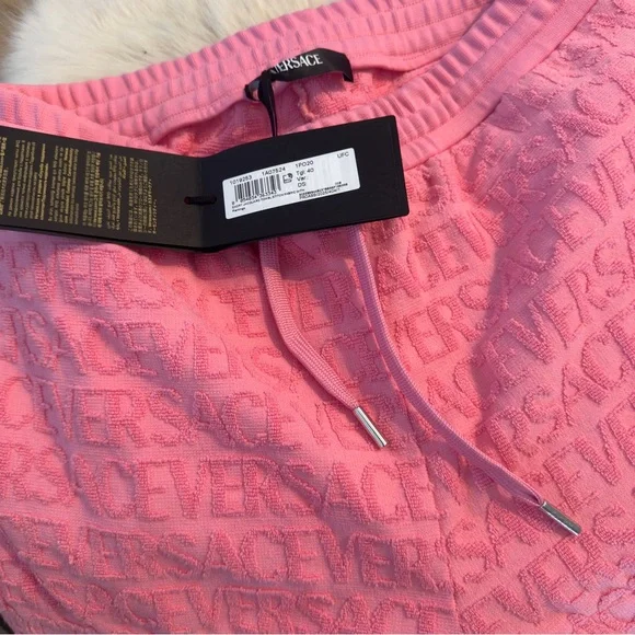 Versace Pink Logo-Terry High Waist Shorts - Picture 2 of 7